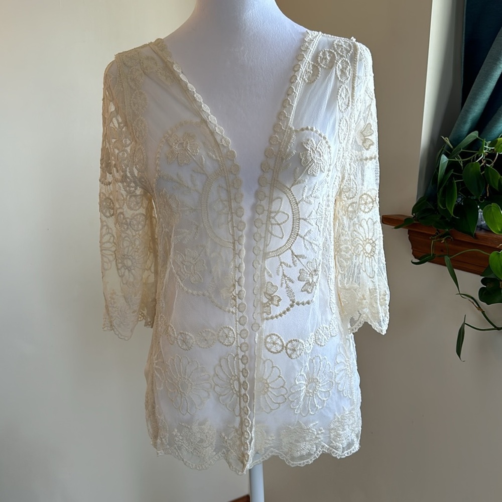 NWT - Cream Mesh Floral Cardigan - Spring Bridal Shower